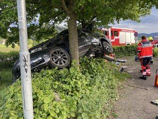 B294, Bleibach-Niederwinden, Unfallfahrzeug und HLF Abteilung Waldkirch