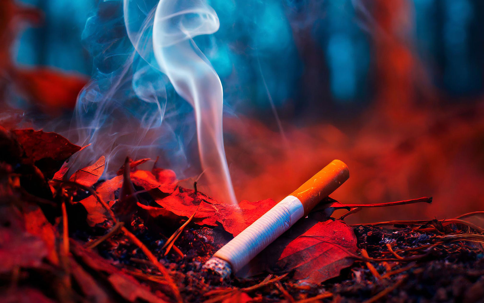 Brennende Zigarette im Wald